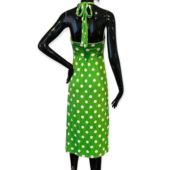 Boden Green Polka Dot Halter Dress Size 4L - Picture 3 of 6